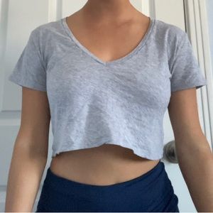Brandy Melville Grey V-Neck Cropped T-Shirt